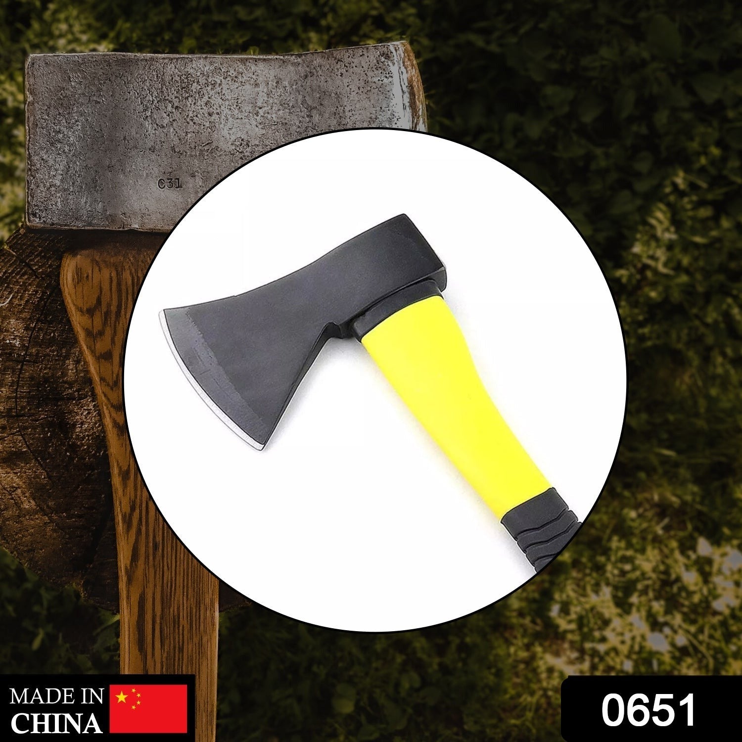 0651 Fiberglas's Body Rubberised Handle Wood Cutting Axe Eshaan Traders