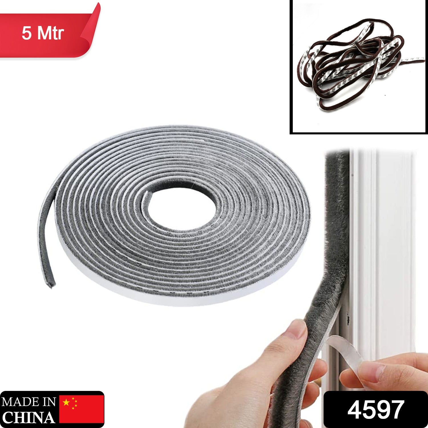 4597  5 Meter Weather Stripping Windows Seal Brush Weather Stripping Self Adhesive Seal Strip Weather Strip for Windows and Doors Dustproof Soundproof Windproof for Windows Bottom and Frame Eshaan Traders