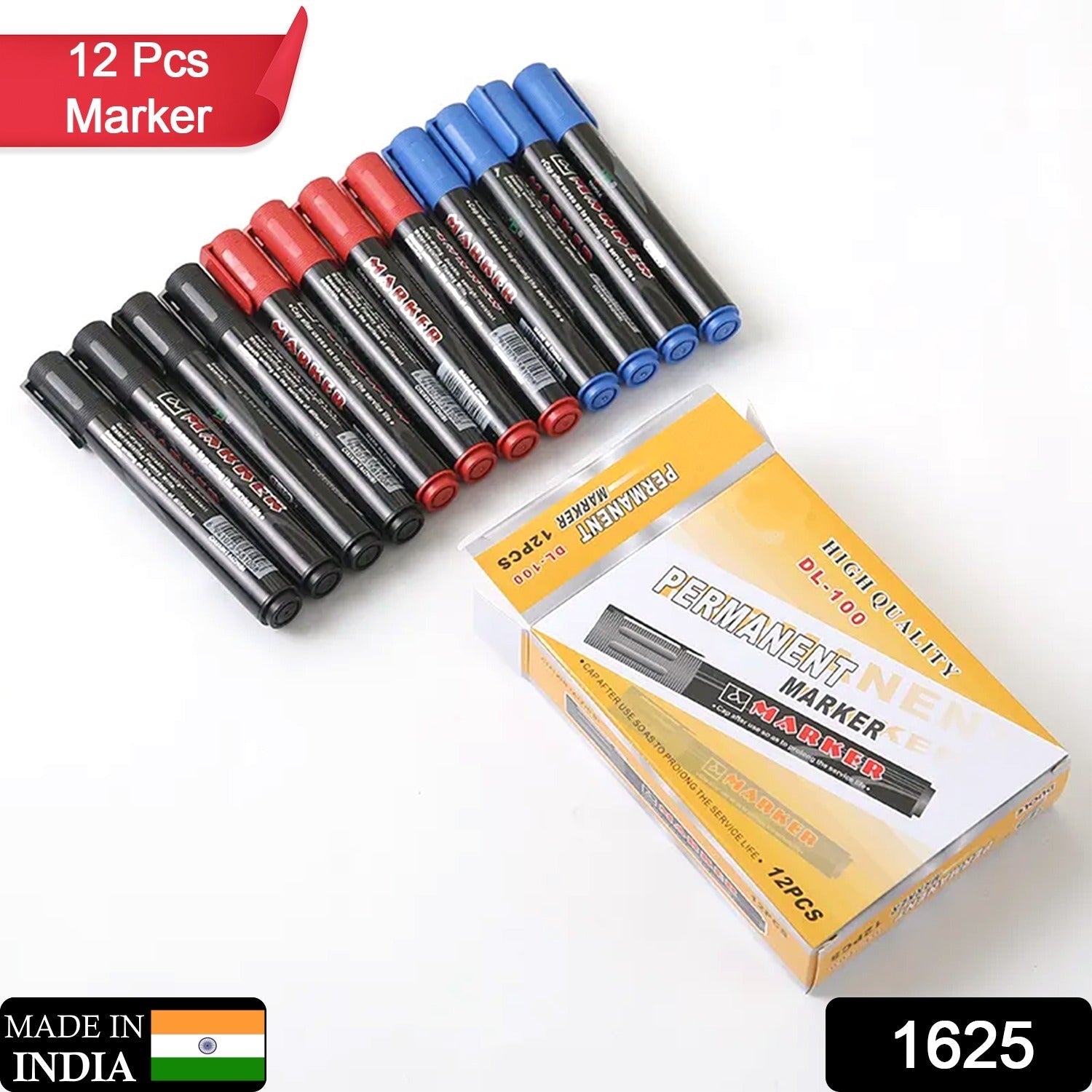 1625 Black Permanent Marker Leak Proof Marker Craftworks, School Projects and Other | Suitable for Office and Home Use (Pack Of 12 Pc) Eshaan Traders