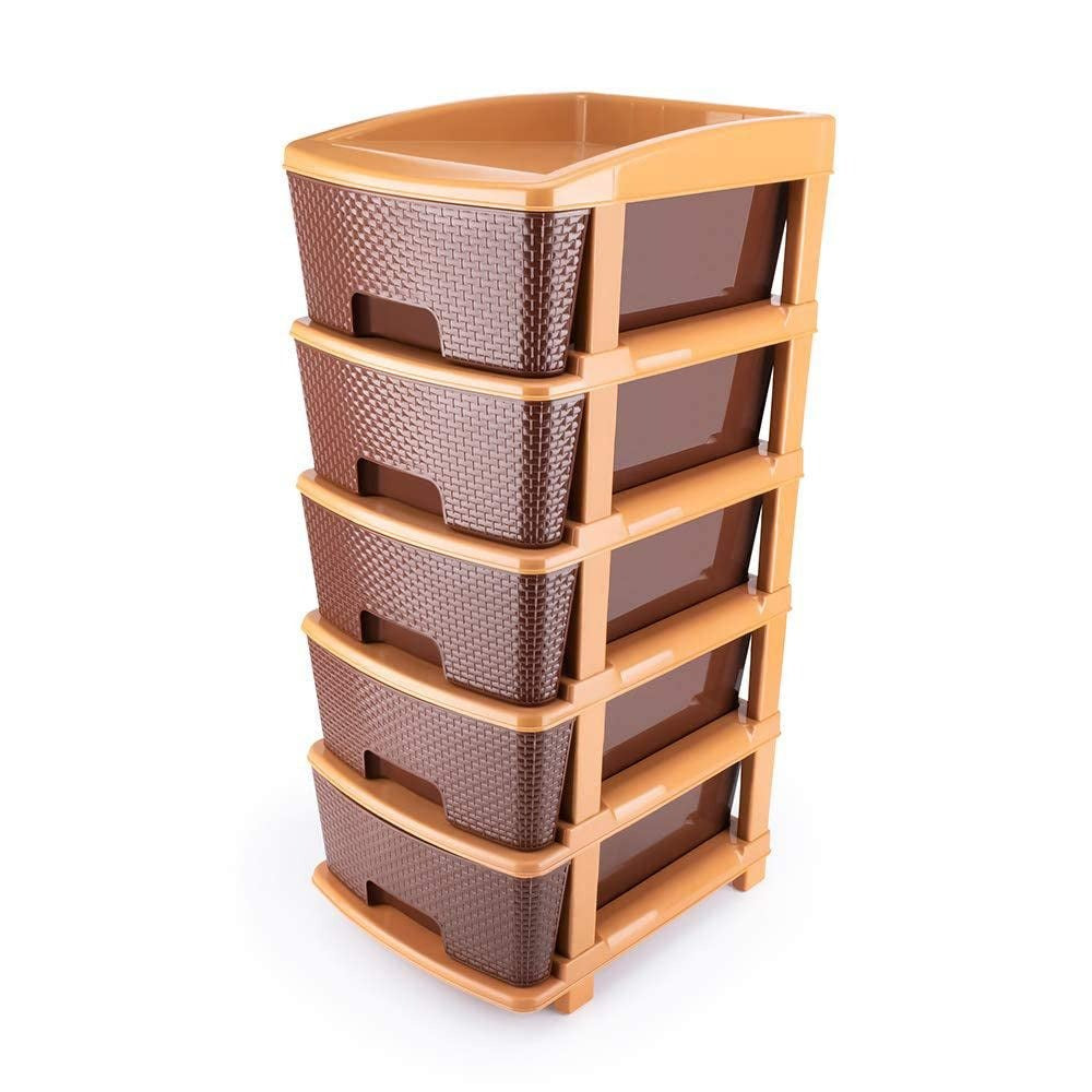 1151 5tier Plastic Modular Drawer System For Multiple Use (Brown colour) DeoDap