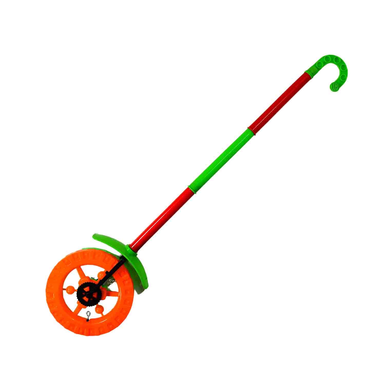 4435 Plastic Single Wheel Push Run toy with handle and two lights on wheel. push toy for Kids. DeoDap