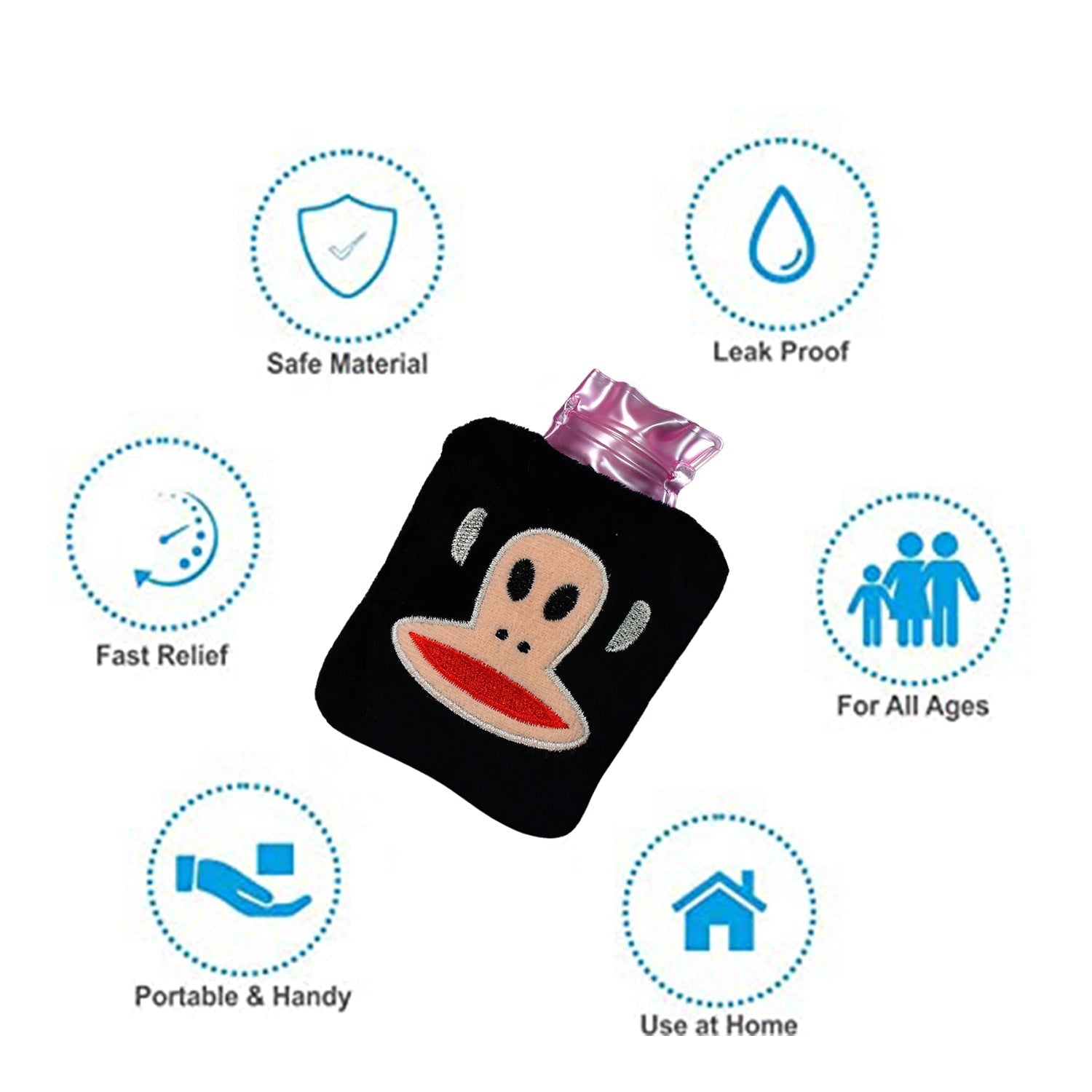 6522 Black Monkey small Hot Water Bag with Cover for Pain Relief, Neck, Shoulder Pain and Hand, Feet Warmer, Menstrual Cramps. Eshaan Traders