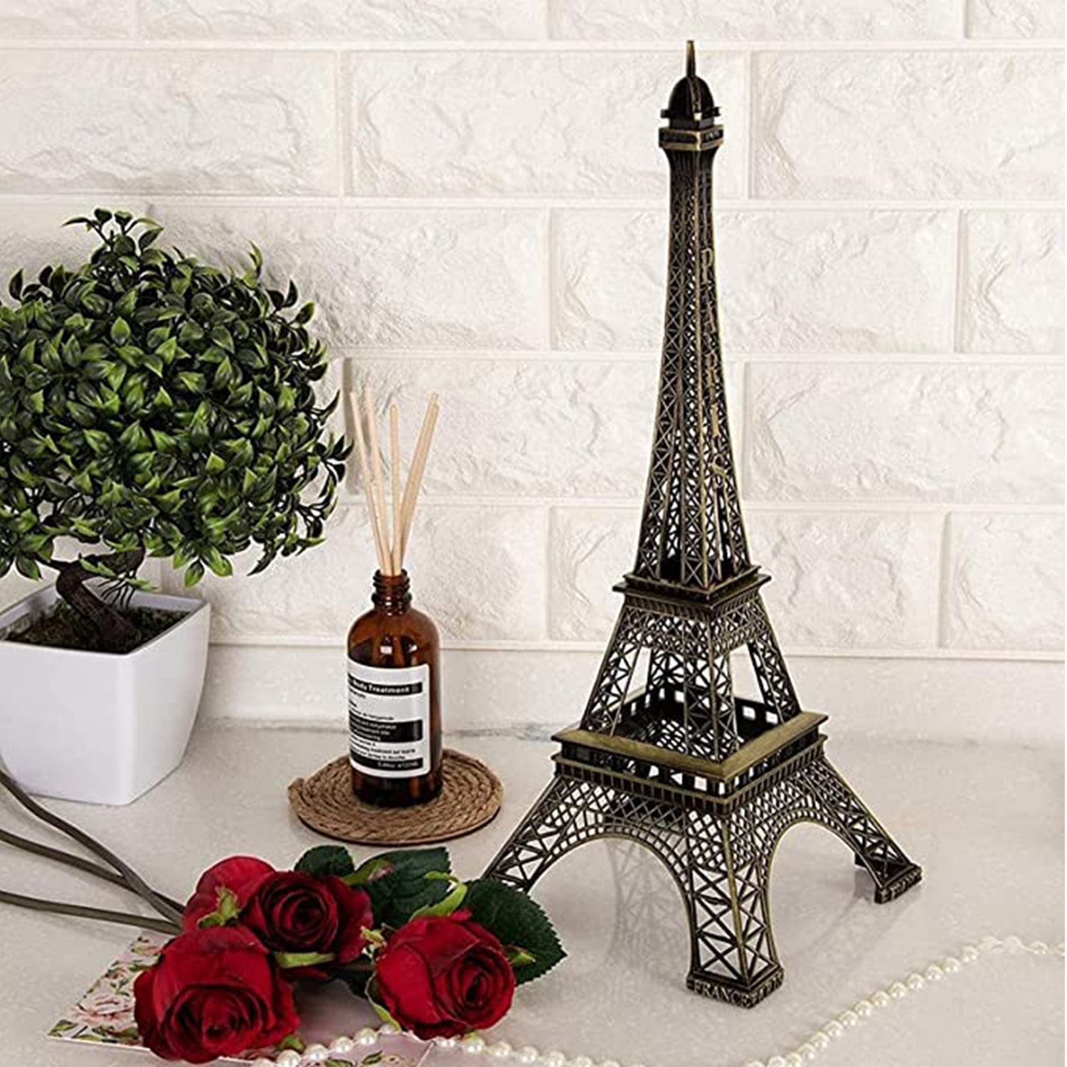 4733 Antique Finish 3D Metal Paris Eiffel Tower Metal Craft Famous Landmark Building Metal Statue, Cabinet, Office, Gifts Decorative Showpiece. DeoDap