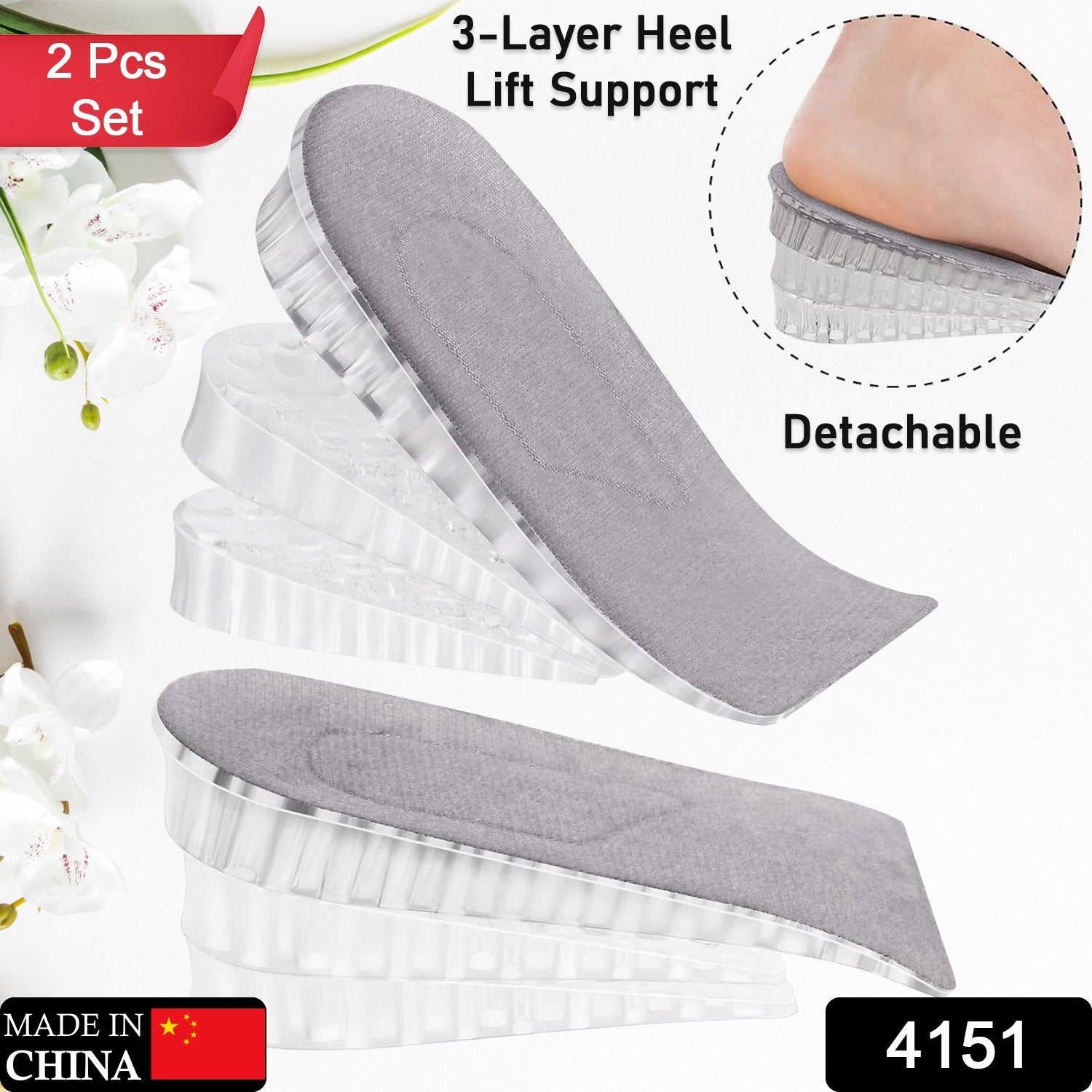 4151 2 Pairs Heel Lift Inserts Height Increase Insole Invisible Heightening Insole Sillicone 3-Layer Heel Support Insoles Height-Adjustable Shoe Pads Foot Cushion for Shoes Eshaan Traders