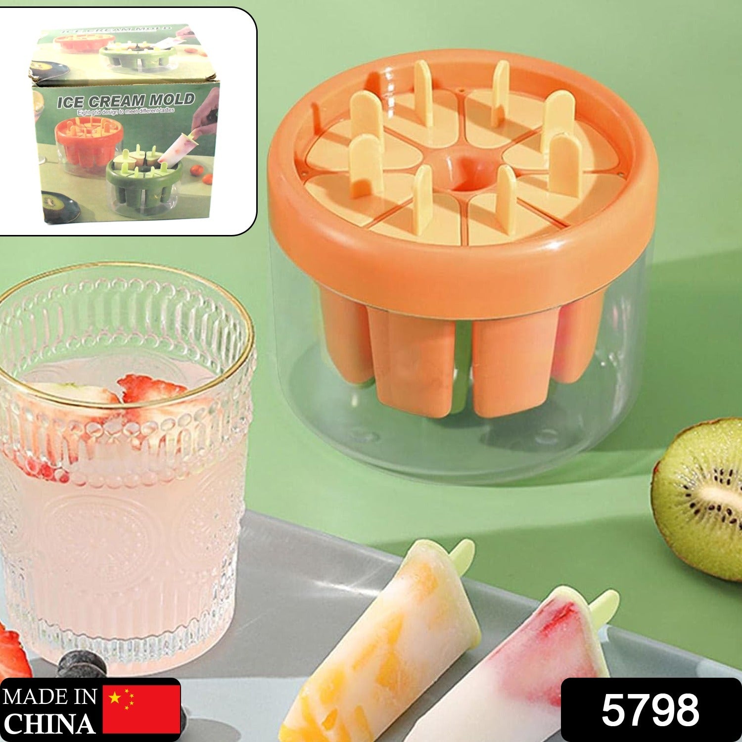 5798 Ice Cream Candy Molds With Sticks Easy Release Summer Party Supplies Popsicles Candy Molds (8 Candy Mold Maker) Eshaan Traders