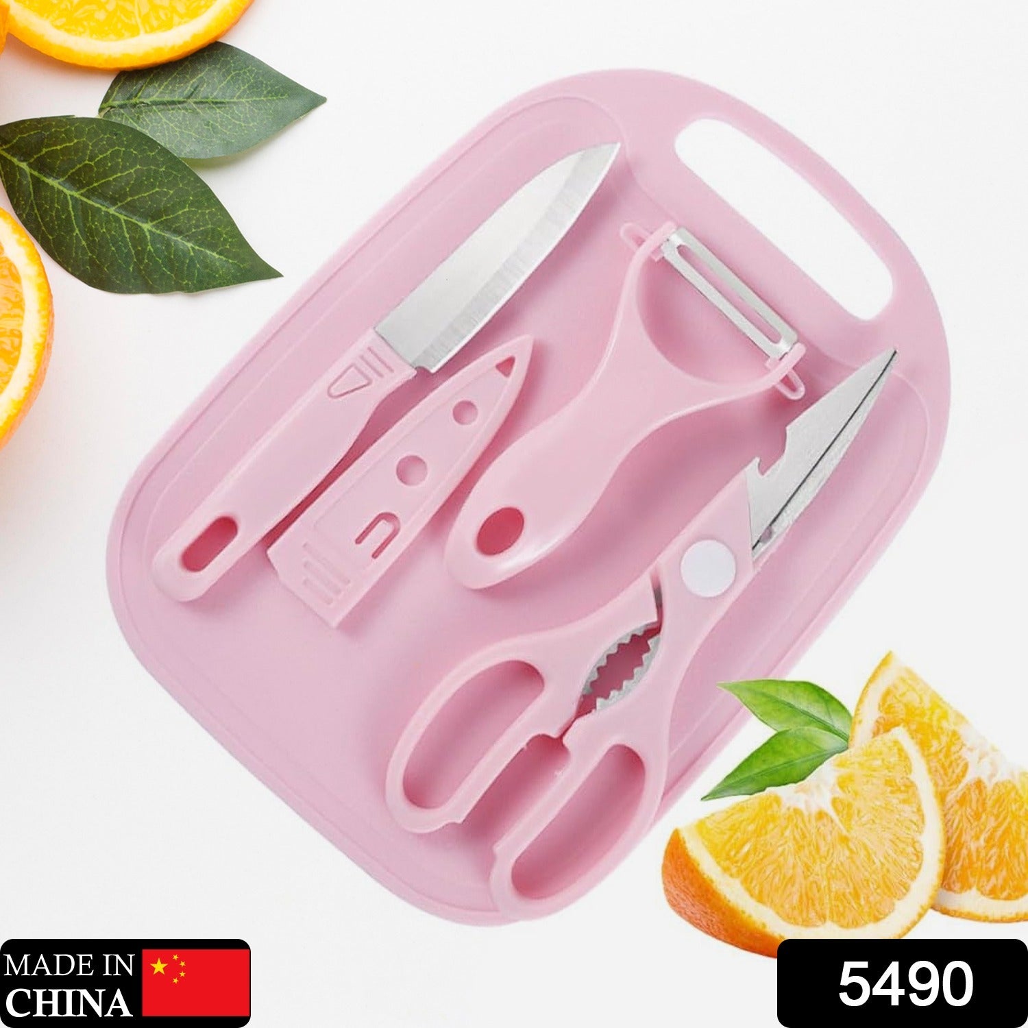 5490 Mini Travel Cutting Board Set, 4 Pcs Portable Mini Camping Plastic Cutting Board & Knife, Fruits & Vegetable Peeler Scissors, Kitchen Knives Set, for travel, picnic, camping, outdoor, park (4 Pc Set) Eshaan Traders