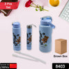 Plastic Water Bottle 3pc Set,3  Different Size Bottle High Quality Water Bottle Plastic Water Bottle BPA-Free & Leak-Proof!  Cartoon Printed Design for Kids' School, For Fridge, Office, Sports, School, Gym, Yoga (3 Pc Set) Eshaan Traders