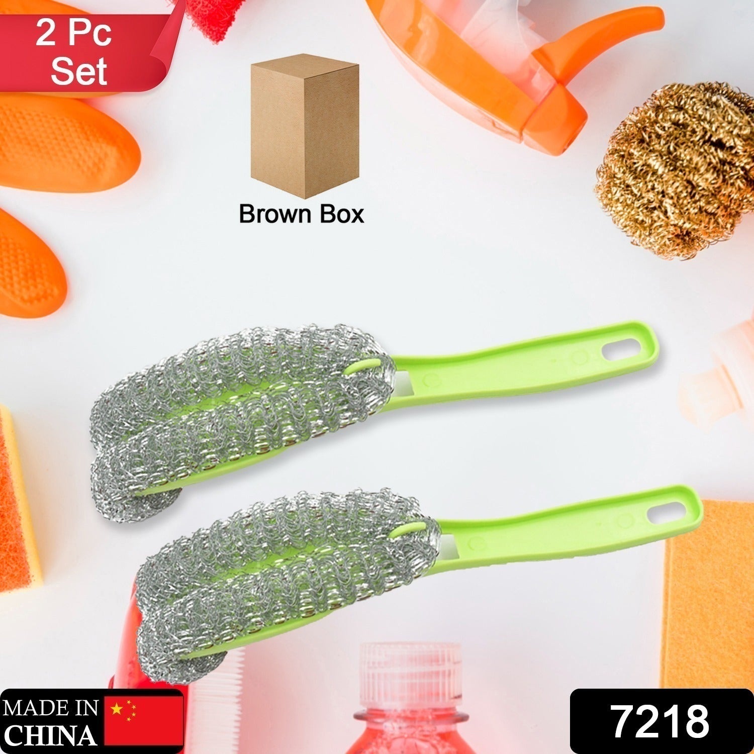 7218 Wire Kitchen Washing Brush, Plastic Small Brush, Cleaning Brush, Bend Handle Pot Washing Brush (2 Pc) Eshaan Traders