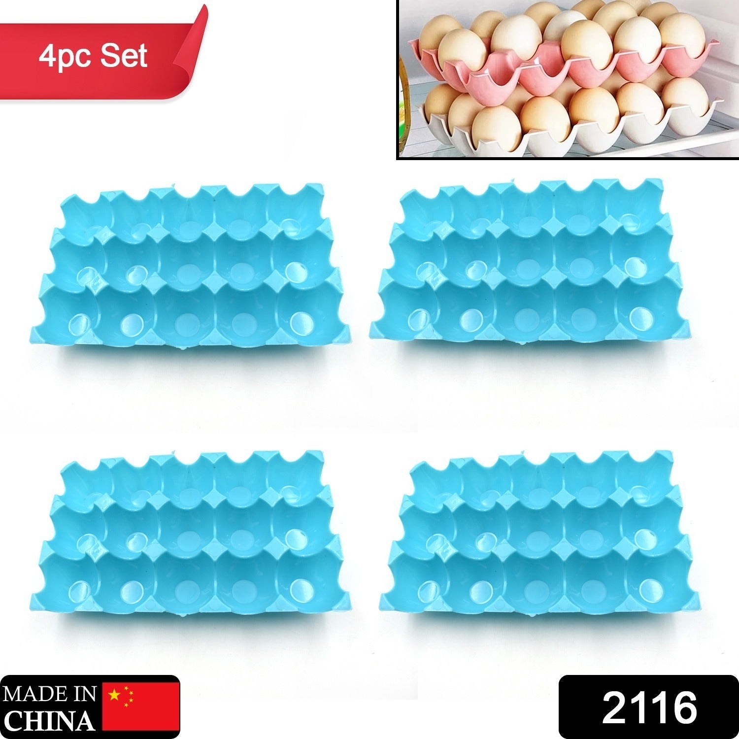 2116 15 Cavity Plastic Egg Tray Egg Trays for Storage with 15 Eggs Holder (4 Pc Set) Eshaan Traders