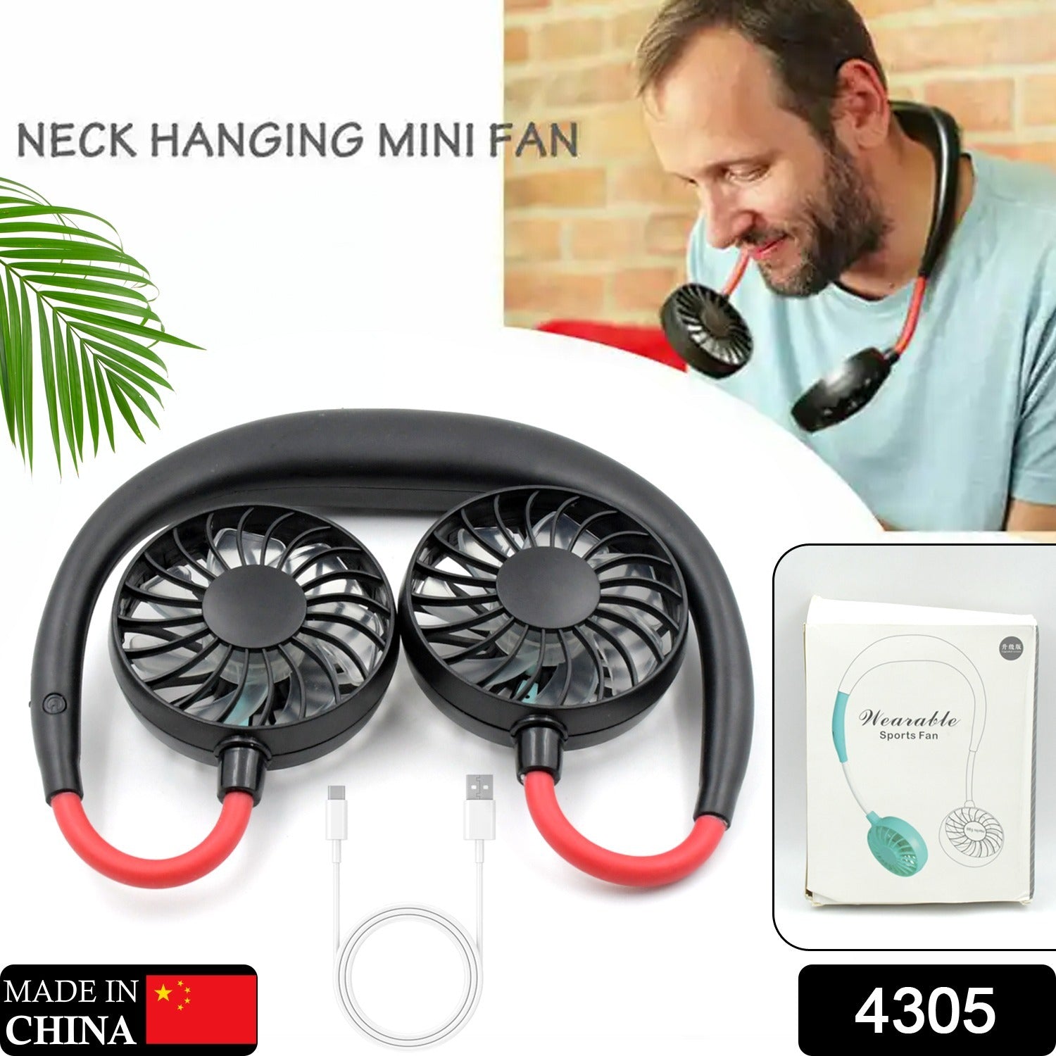 4305 Hand Free Personal Fan - Portable USB Battery Rechargeable Mini Fan - Headphone Design Wearable Neckband Fan Necklance Fan Cooler Fan for Home, Sport, Camping, Beach, Travel, Office Eshaan Traders