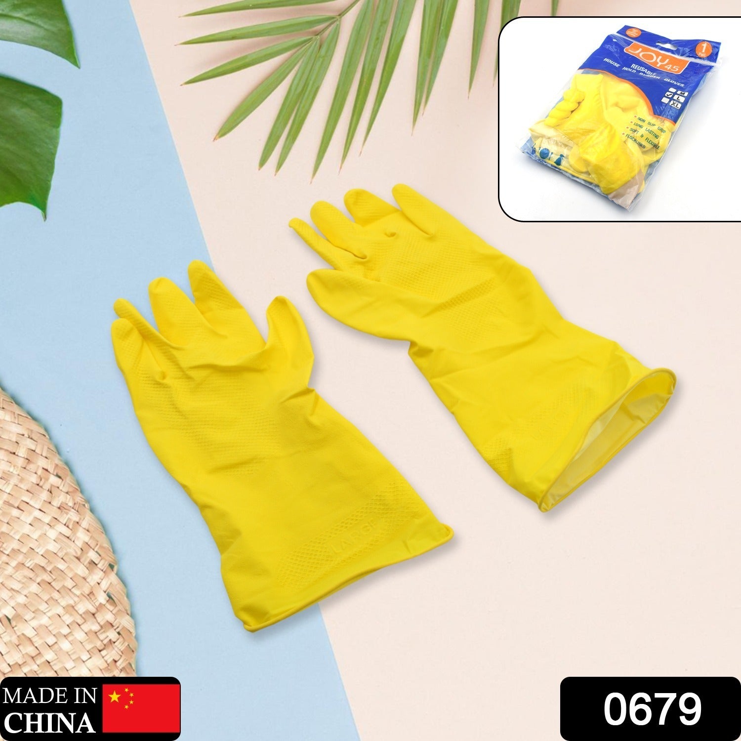 0679 Multipurpose Rubber Reusable Cleaning Gloves, Reusable Rubber Hand Gloves I Latex Safety Gloves I for Washing I Cleaning Kitchen I Gardening I Sanitation I Wet and Dry Use Gloves (1 Pair) Eshaan Traders