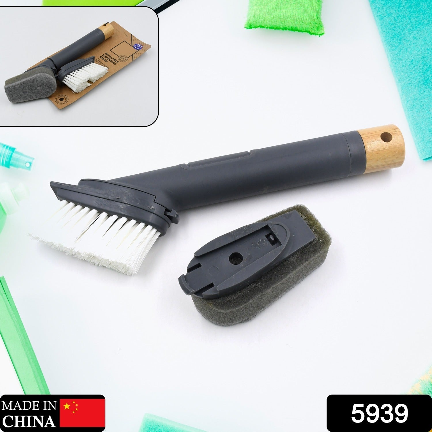 5939 Cleaning Brushes Set, Scrub Brush Bathroom Brush, Long Handle Liquid Dispenser Pot Washing Brush Eshaan Traders