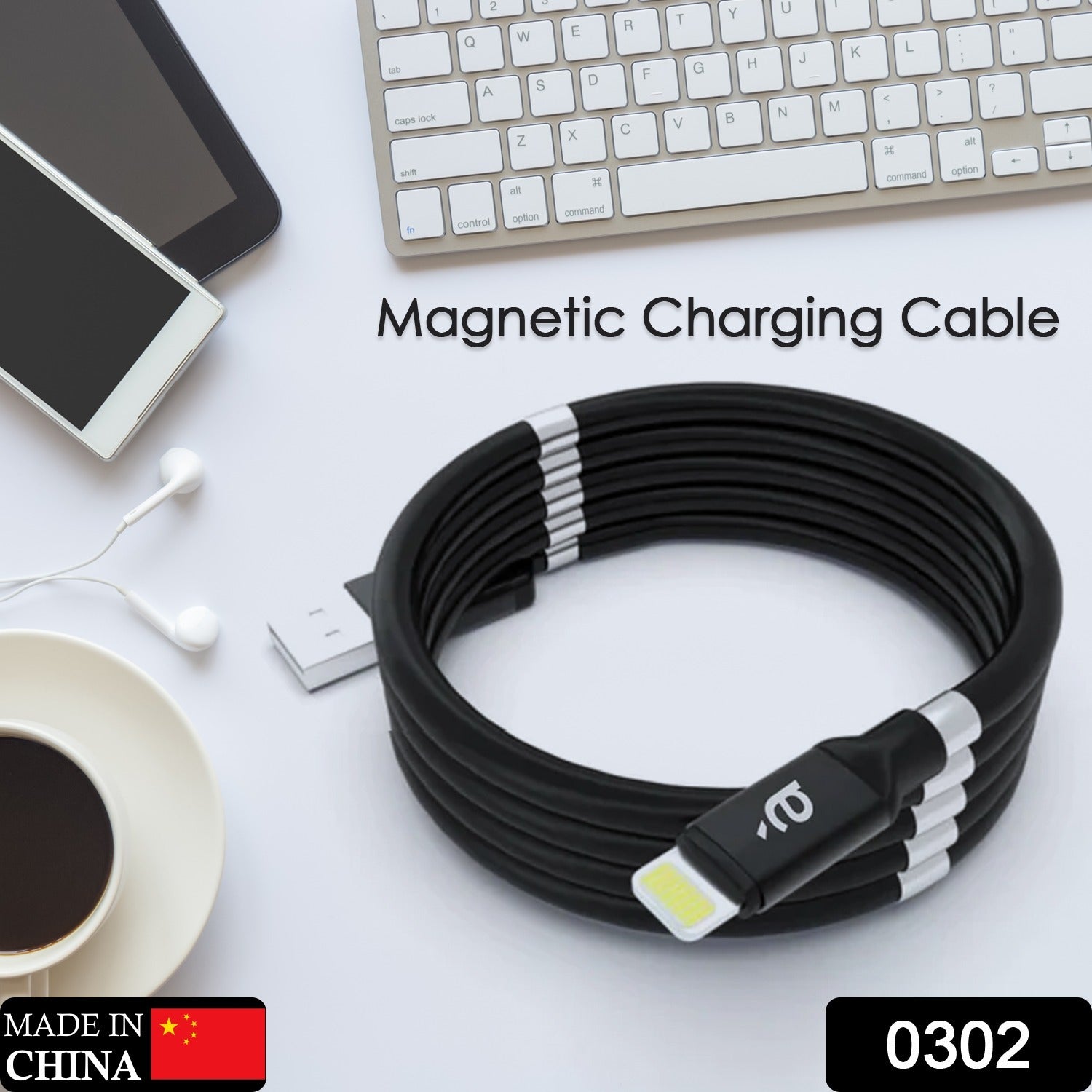 0302 USB Cable, Charging Cable 3A Fast Charge and Sync Most Stunning Charging Cable, Magnetic Charging Cable Charging Cable for Phone (Compatible with (No More Messy Cables in Car & Home), (120 CM), ( Black), One Cable) Eshaan Traders