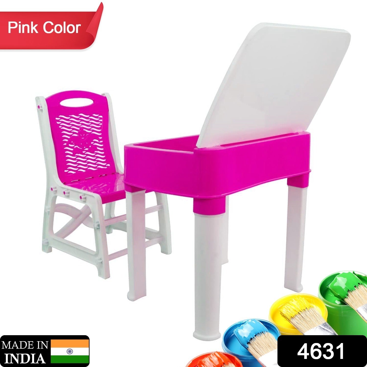 4631 Study Table And Chair Set For Boys And Girls With Small Box Space For Pencils Plastic High Quality Study Table (Pink) Eshaan Traders