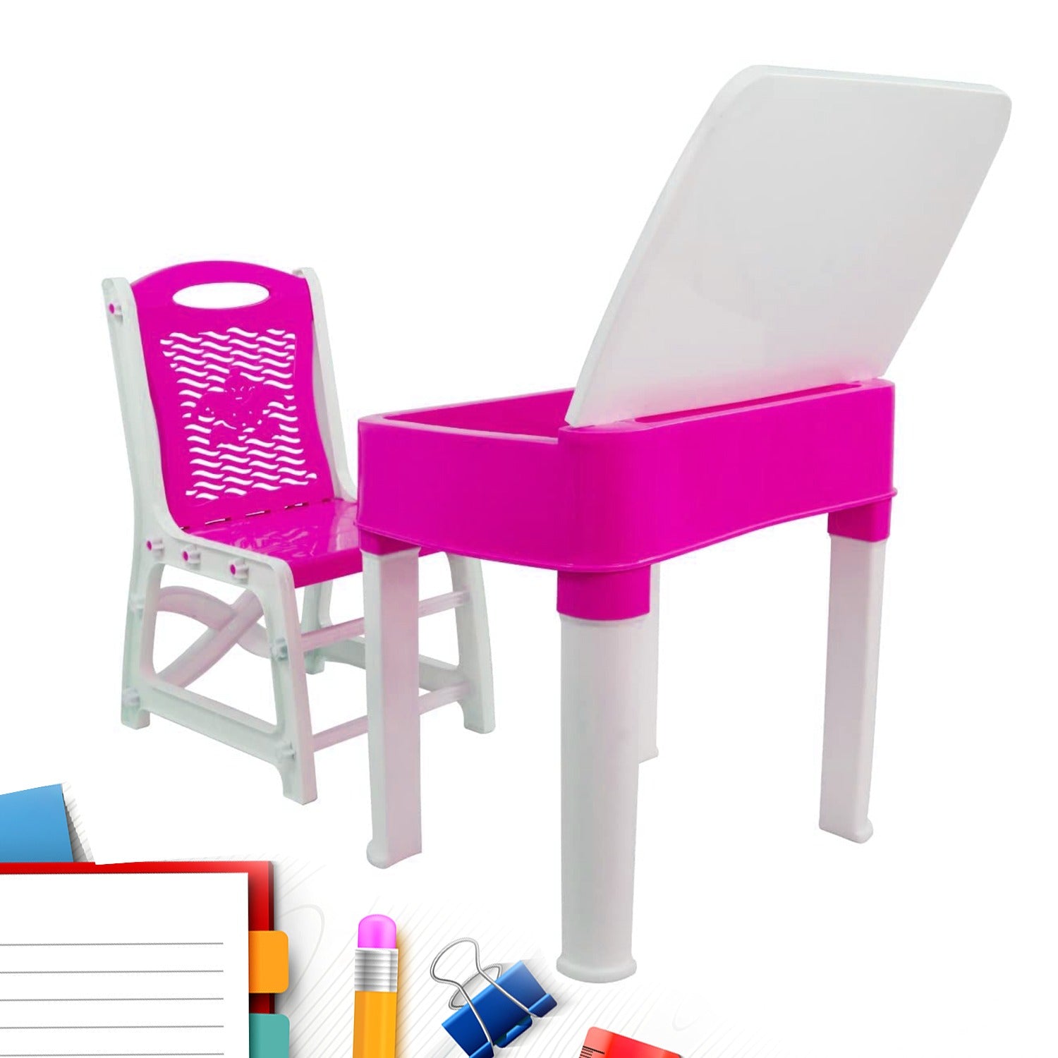 4631 Study Table And Chair Set For Boys And Girls With Small Box Space For Pencils Plastic High Quality Study Table (Pink) Eshaan Traders