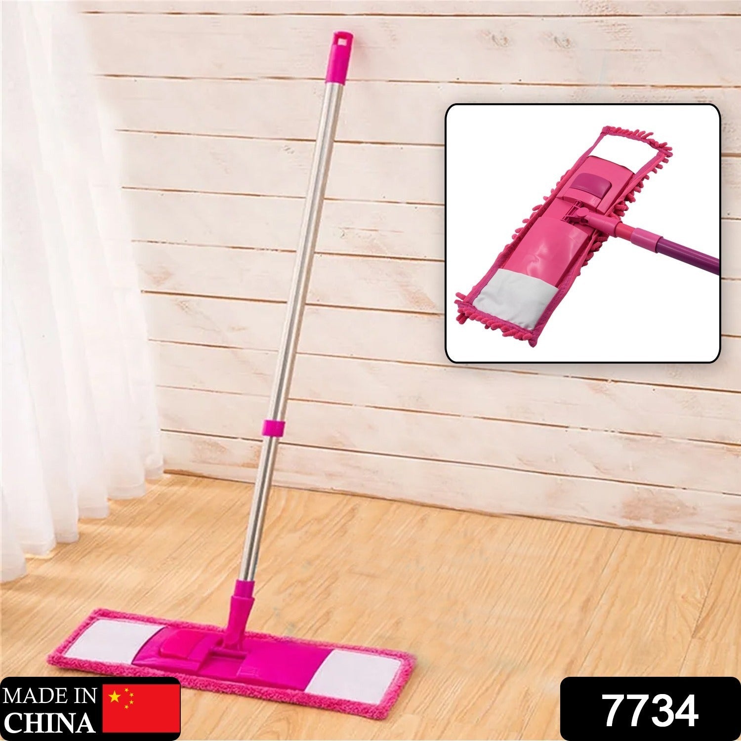 7734 Wet and Dry Cleaning Flat Microfiber Floor Cleaning Mop  Steel Rod Long Handle Dry Mop microfiber mop refill (No include Extra Refill 123cmx47cm) Eshaan Traders