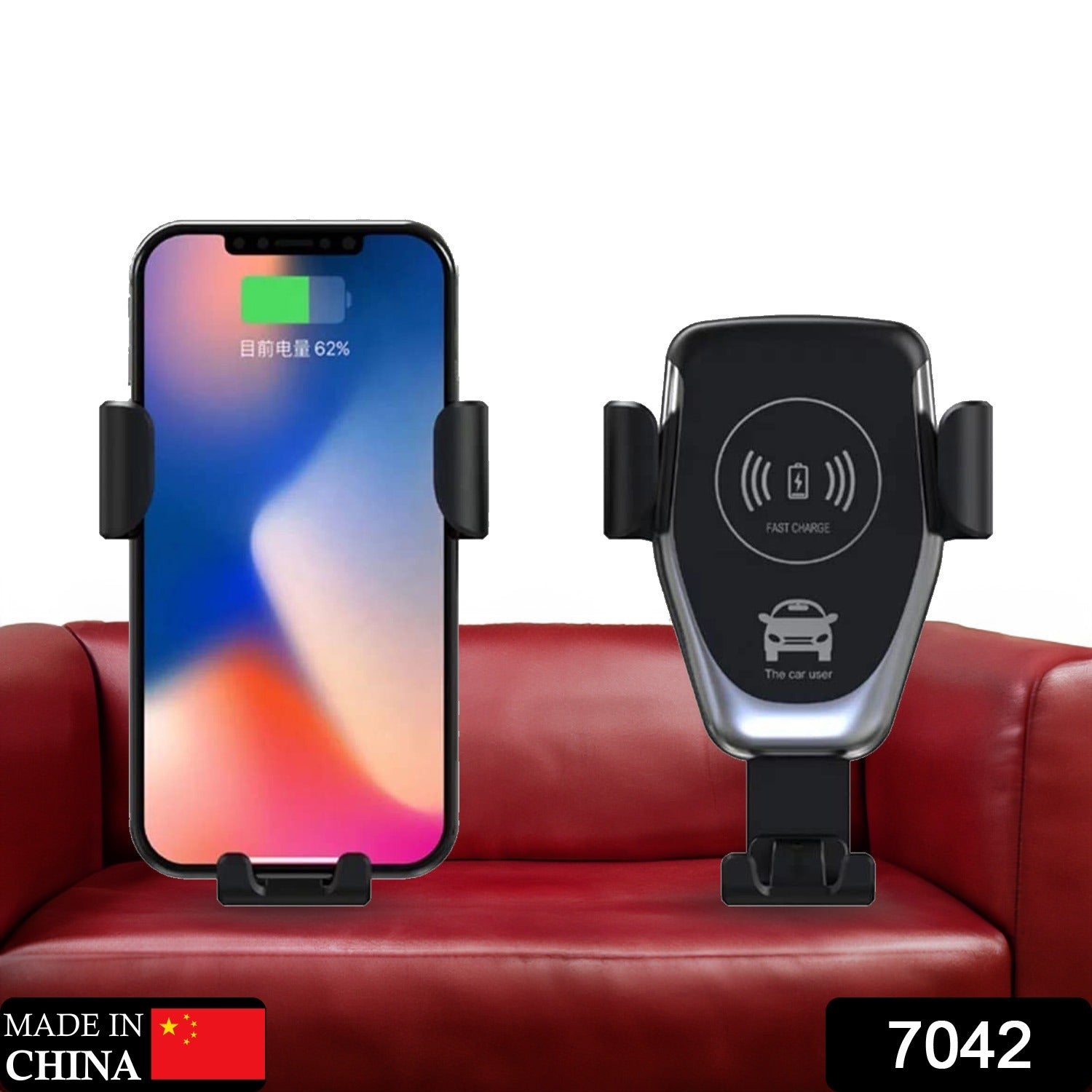 7042 Car Phone Holder Wireless Car Charger 10W Qi Fast Charging Car Charger Gravity Auto Clamping 360° Rotation Air Vent Car Mount Holder Eshaan Traders