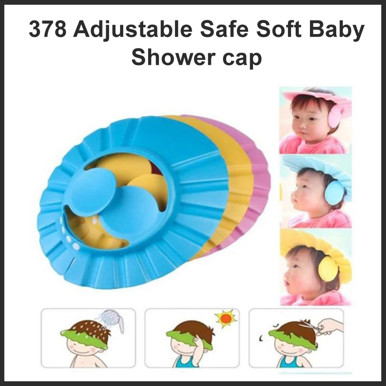 0378 Adjustable Safe Soft Baby Shower cap Eshaan Traders