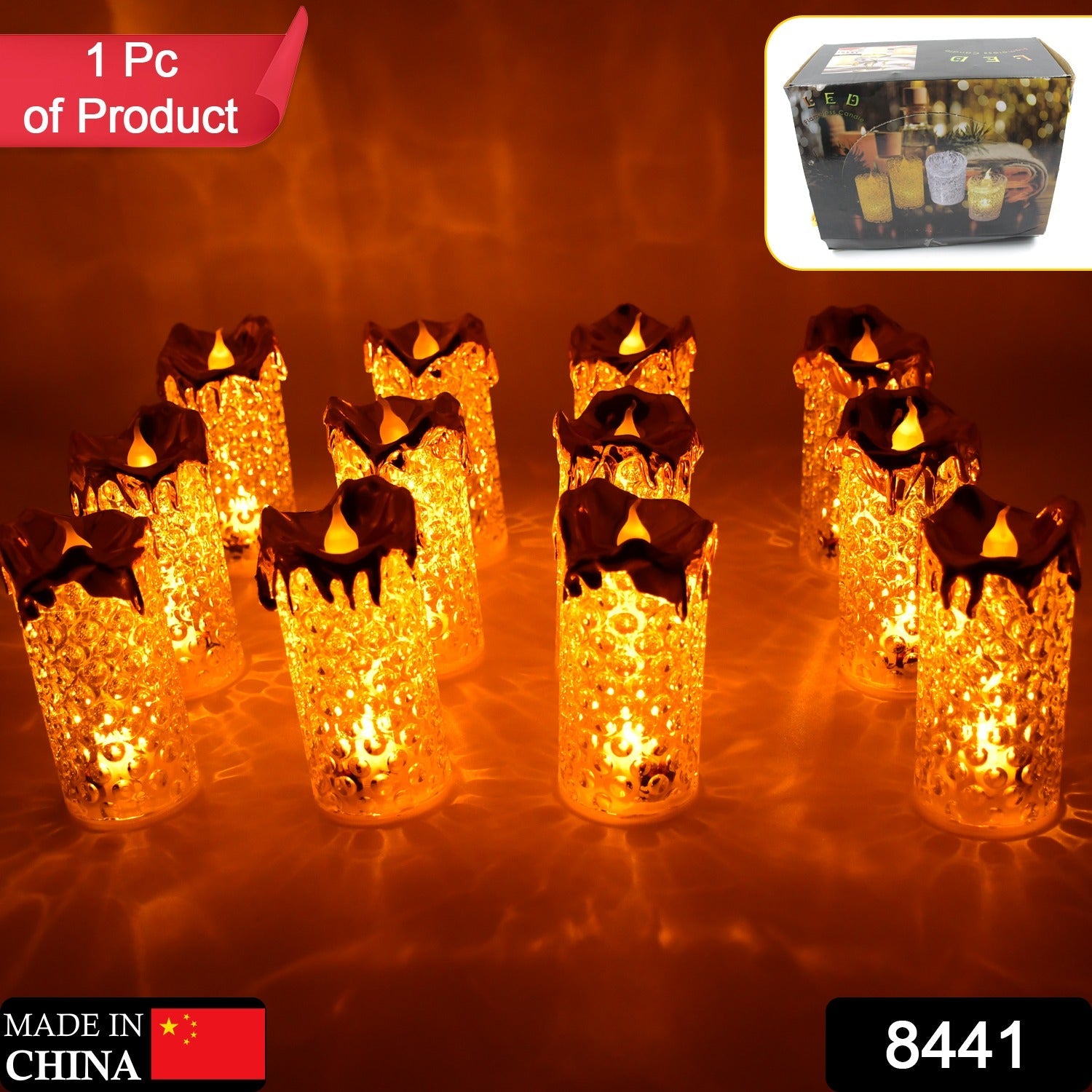 8441 Gold Flameless Candles LED Light Flameless and Smokeless Decorative, Candles Led Tea Light Candle Perfect for Gifting, Home, Diwali,Wedding, Christmas, Crystal Candle Lights, Table Decorations (12 Pc MOQ) Eshaan Traders