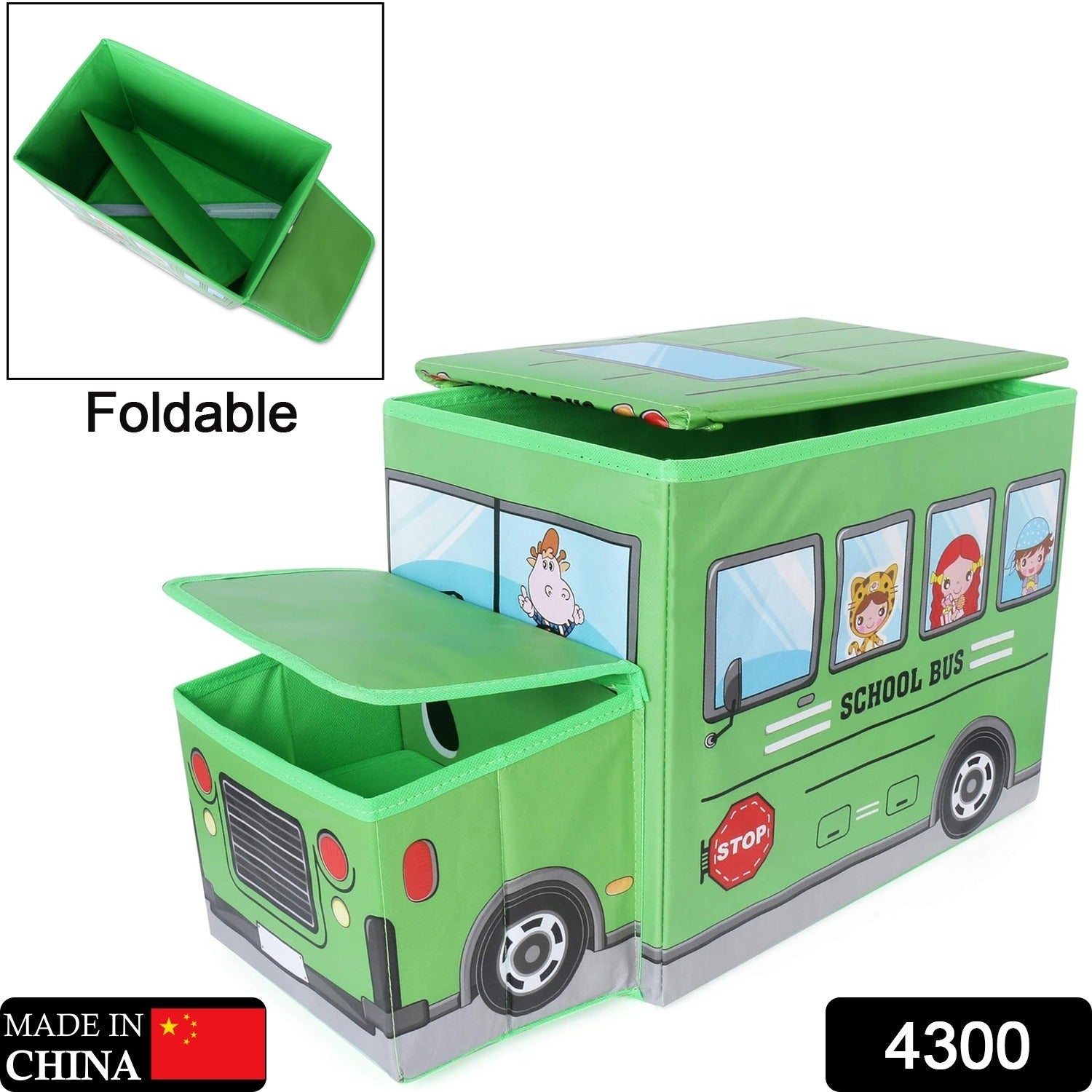 4300 Foldable Bus Shape Toy Box Storage with Lid for Storage of Toys Basket Useful as Toy Organizer mountable Racks Surface Multipurpose Basket for Kids Wardrobe Cabinet Wood with Cloth Cover For Home Decor Books, Game, Baby Cloth (Mix Color & Design ) Eshaan Traders