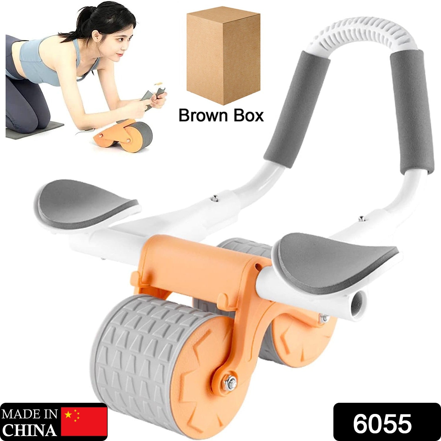 6055 Automatic Rebound Abdominal Wheel, Ab Roller Wheel with Timer Elbow Support for Beginners, Exercise Double Wheel with Knee Mat Holder for Body Fitness Strength Training Home Gym Eshaan Traders