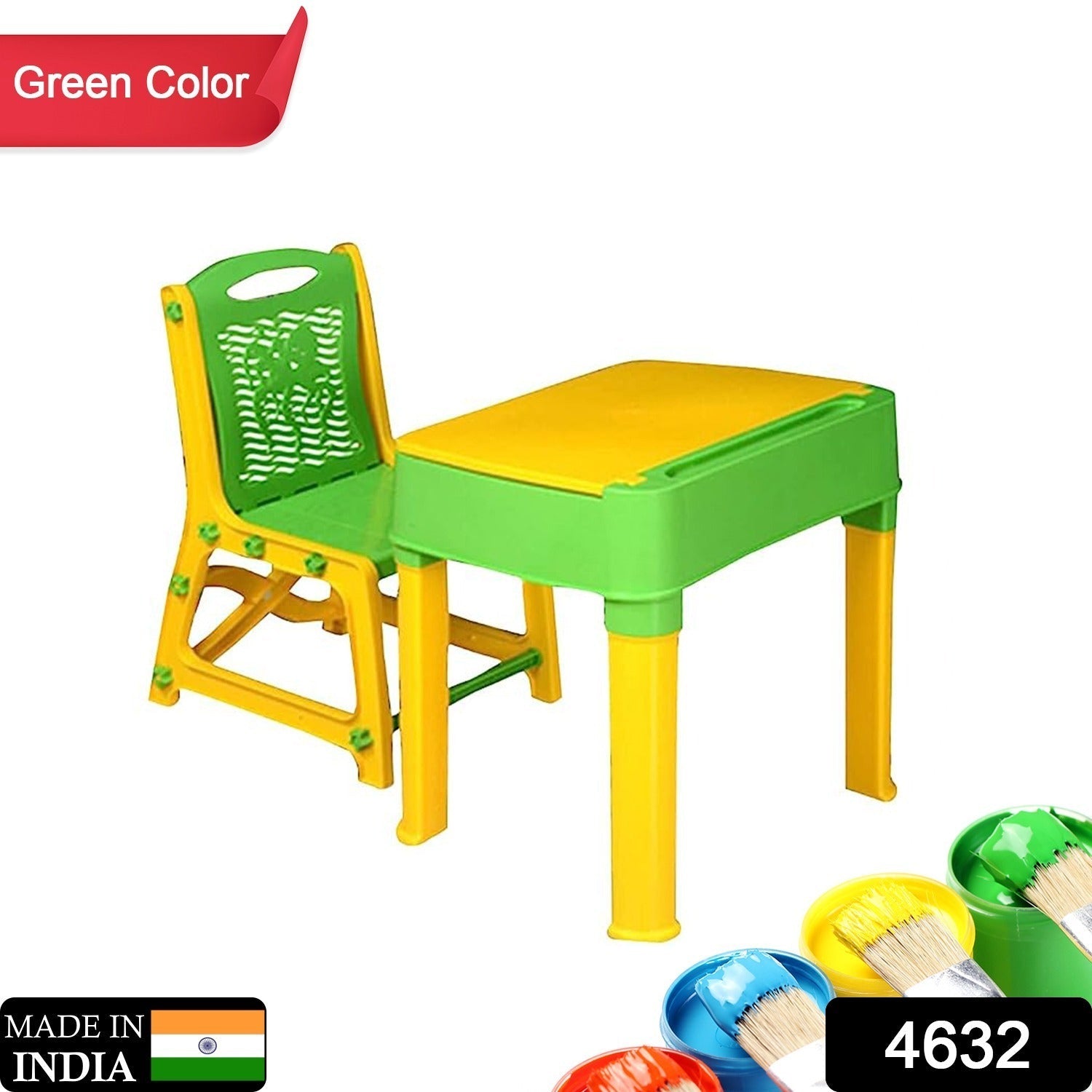 4632 Study Table with Chair Set use for Study| Laptop| |Desk| Class Room |Study Room| School | kids table and chair, Plastic Study Table (Yellow and Green) Eshaan Traders