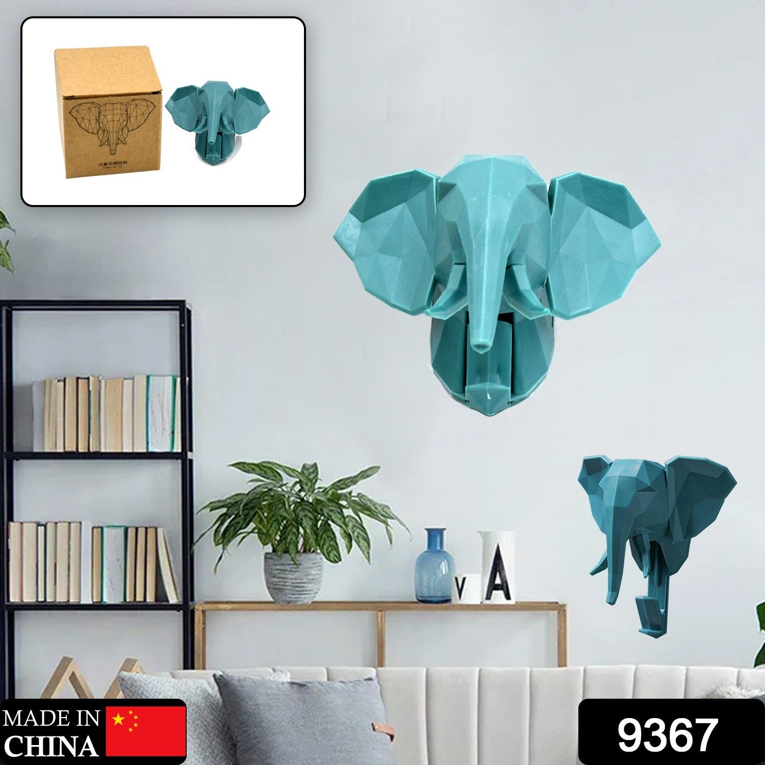 Animal shaped Adhesive Hooks, Animal Head Wall Decor Wall Hooks Sticky Hangers Nail Free Bathroom Hooks for Coat Hats Keys Bags Purse Towels Decorative Gift (Hippo , Elephant , Deer ) Eshaan Traders