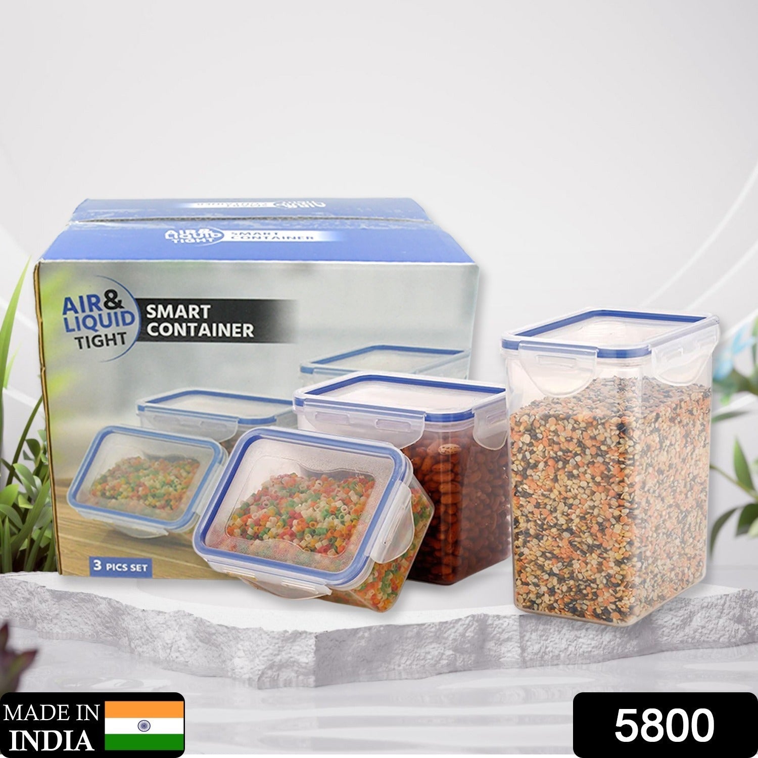 5800 Classics Rectangular Plastic Airtight Food Storage Containers with Leak Proof Locking Lid Storage container set of 3 Pc( Approx Capacity 500ml,1000ml,1500ml, Transparent) Eshaan Traders