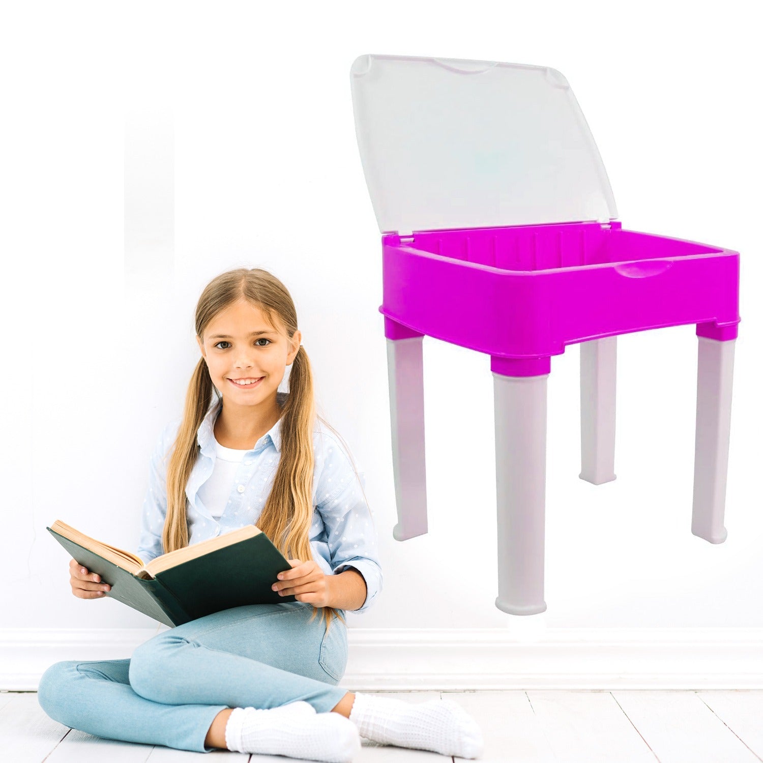 4631 Study Table And Chair Set For Boys And Girls With Small Box Space For Pencils Plastic High Quality Study Table (Pink) Eshaan Traders