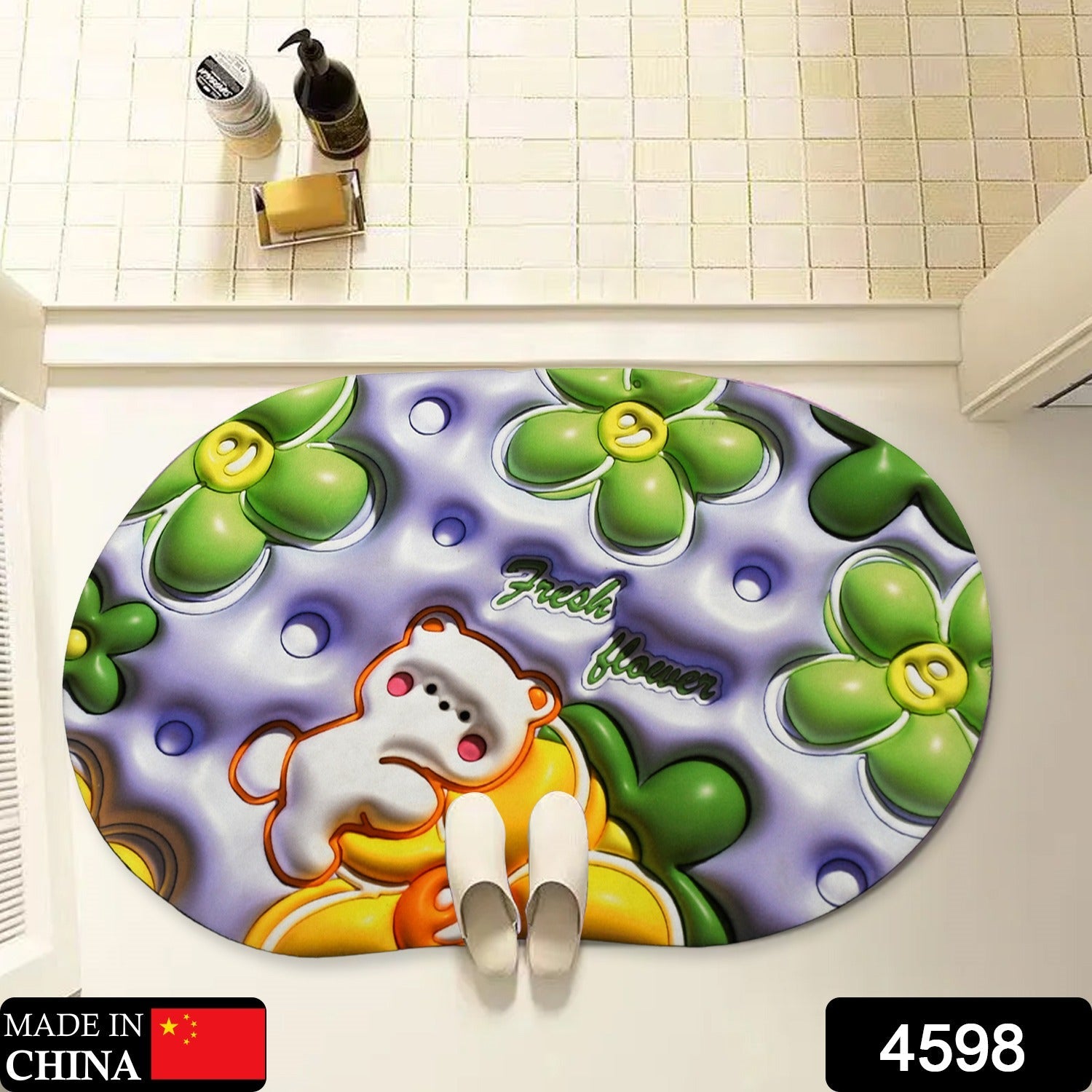 4598  3D Visual Anti-Slip Absorbent Mat New Soft Super Absorbent Floor Mats, Cute Flowers Shower Drying Bathroom Mat Eshaan Traders