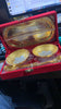 2947 Gold Silver Plated 2 Bowl 2 Spoon Tray Set Brass with Red Velvet Gift Box Serving Dry Fruits Desserts Gift DeoDap