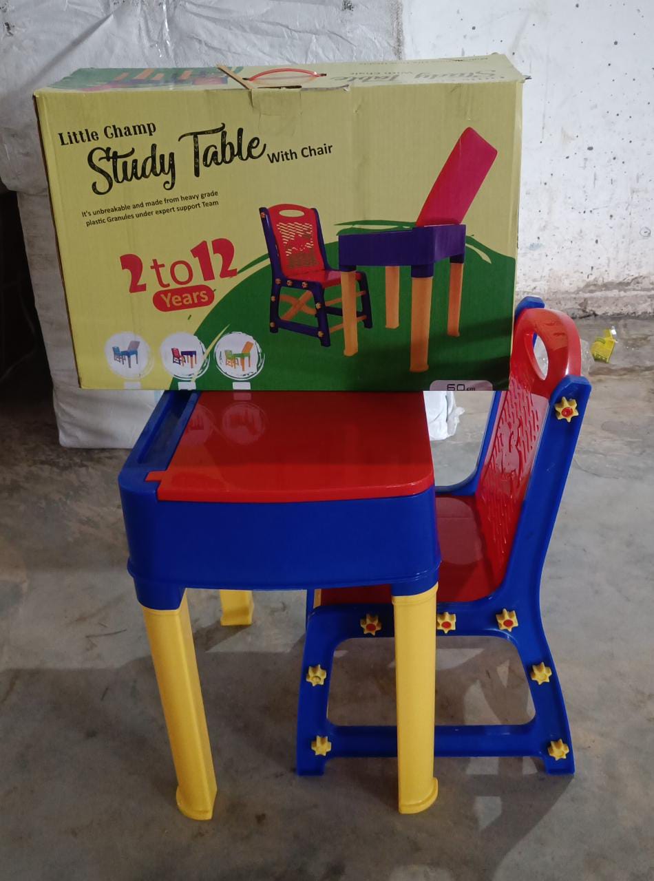 4639 Study Table And Chair Set For Boys And Girls With Small Box Space For Pencils Plastic High Quality Study Table (Red/Blue/Yellow) Eshaan Traders