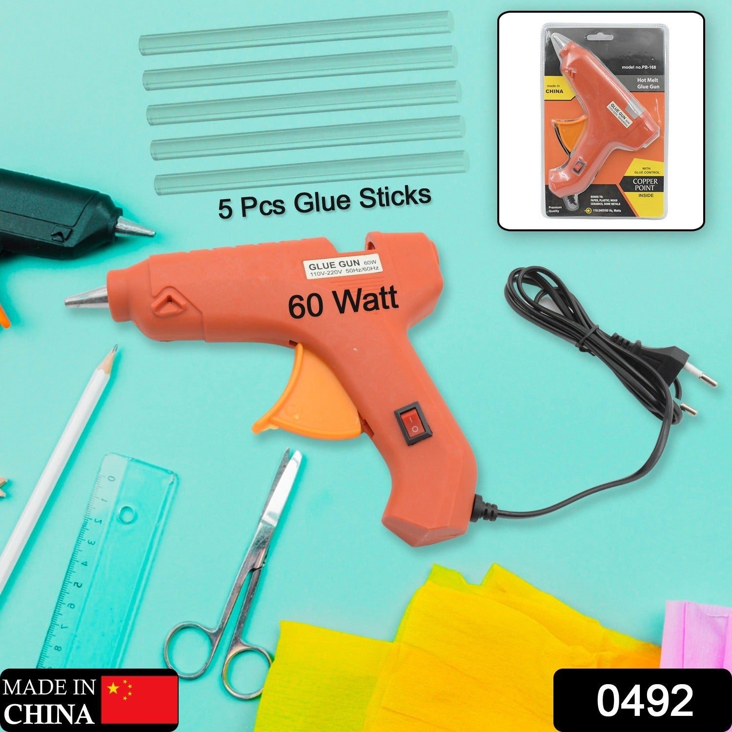 0492 Professional 60 Watt with 5 Pcs Hot Melt Glue Stick & ON/Off Switch, Electric Tool Hot Melt Glue Gun For Multi Use(1 Pc) Eshaan Traders