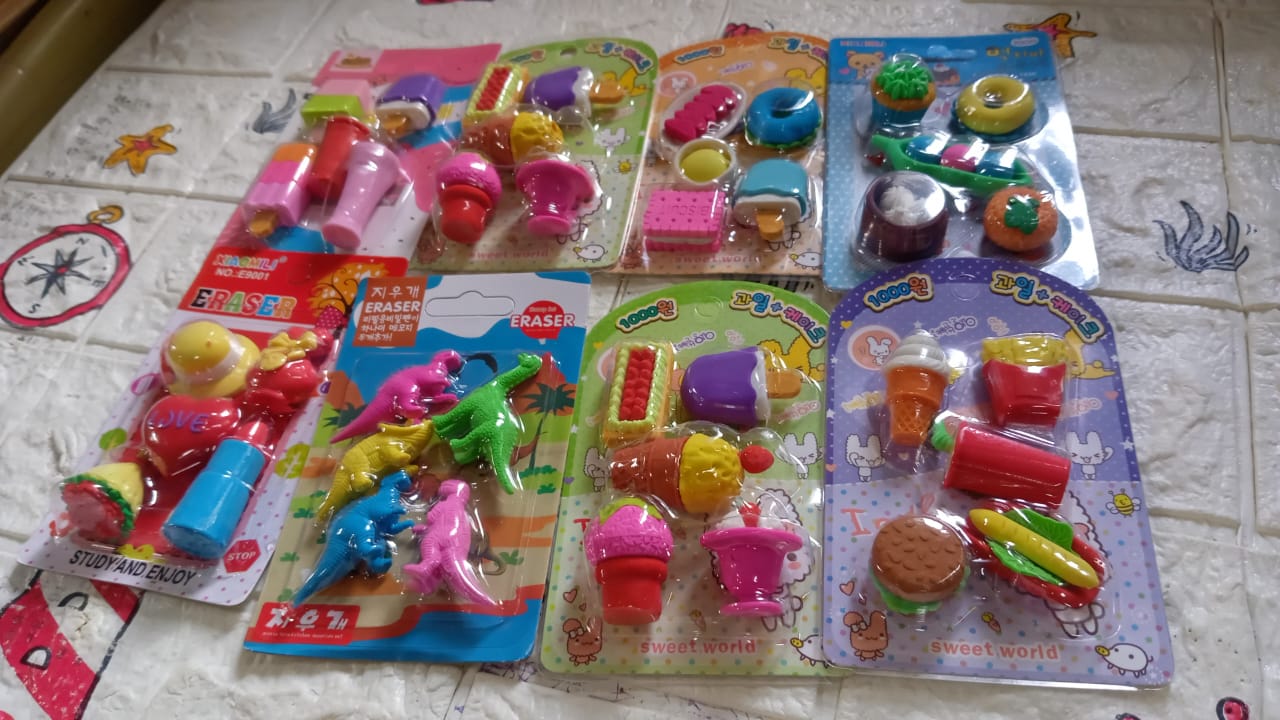 4392 Mix Design 1Set Fancy & Stylish Colorful Erasers for Children Different Designs & Mix, Eraser Set for Return Gift, Birthday Party, School Prize (1Set) Eshaan Traders