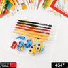 4547 Pencil and Eraser Set, Construction Truck Theme Stationery Kit Includes 6 Pencils, 4 Erasers, 1 Sharpener, 1 Ruler Bookmark, 1 Pencil Cap Stationary For Birthday Gifts for Kids, Birthday Return Gifts (13 Pc set) Eshaan Traders