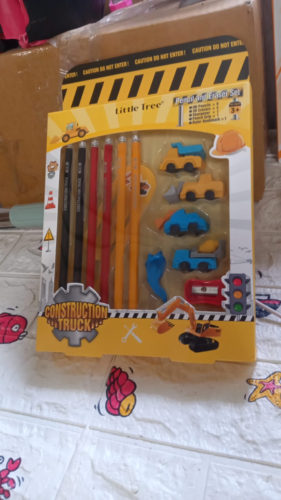 4547 Pencil and Eraser Set, Construction Truck Theme Stationery Kit Includes 6 Pencils, 4 Erasers, 1 Sharpener, 1 Ruler Bookmark, 1 Pencil Cap Stationary For Birthday Gifts for Kids, Birthday Return Gifts (13 Pc set) Eshaan Traders