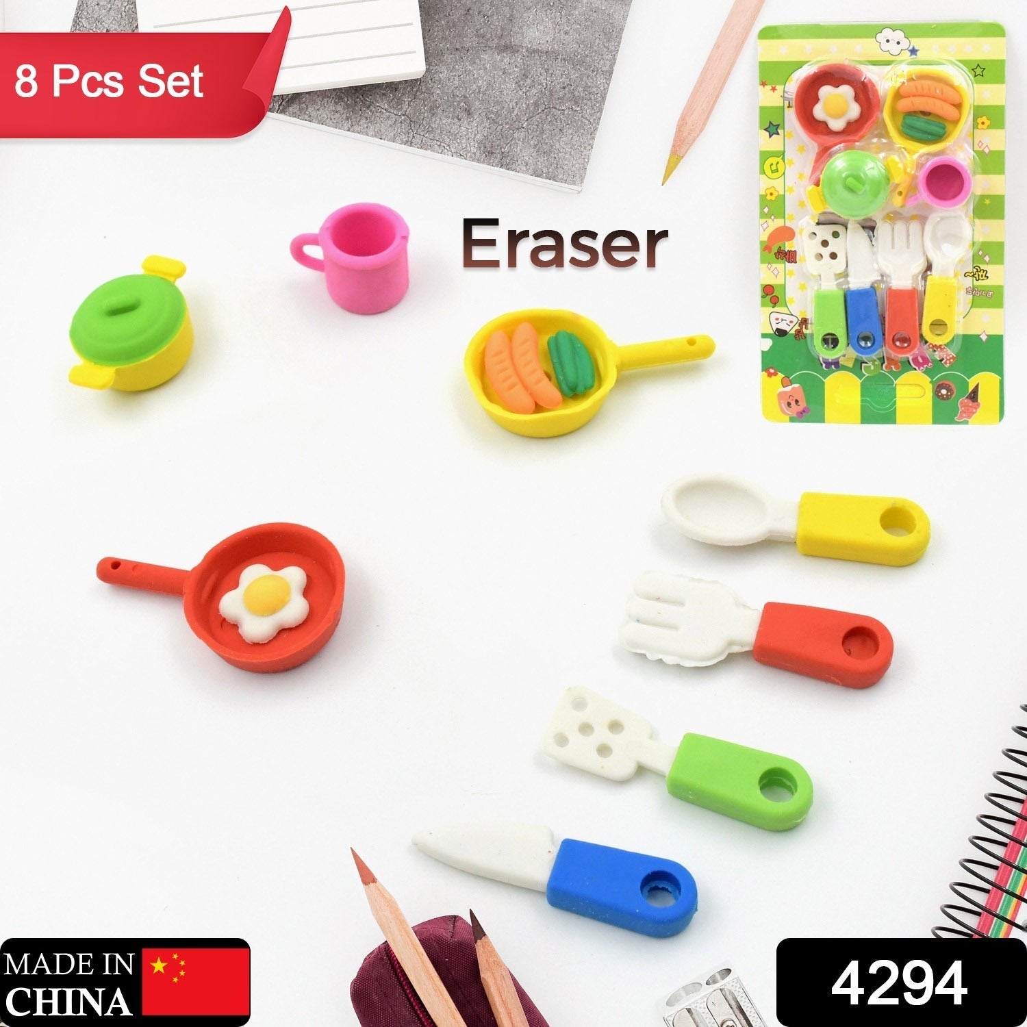 Fancy & Stylish Colorful Erasers, Mini Eraser Creative Cute Novelty Eraser for Children Different Designs Eraser Set for Return Gift, Birthday Party, School Prize, Cookware Shaped, Makeup Set Eraser (9 pc & 8 Pc Set) Eshaan Traders