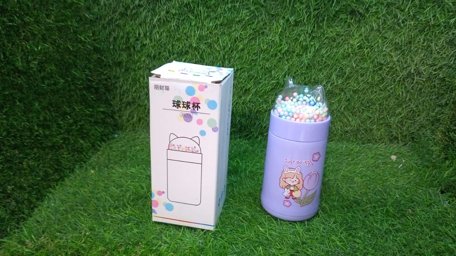 6953 Girl Glass Water Bottle for School with Kid Sparkle Strap Cat Lid Sequins Glitter Glass Cup Birthday Gift Children 350ml (MOQ :- 80 pc) Eshaan Traders