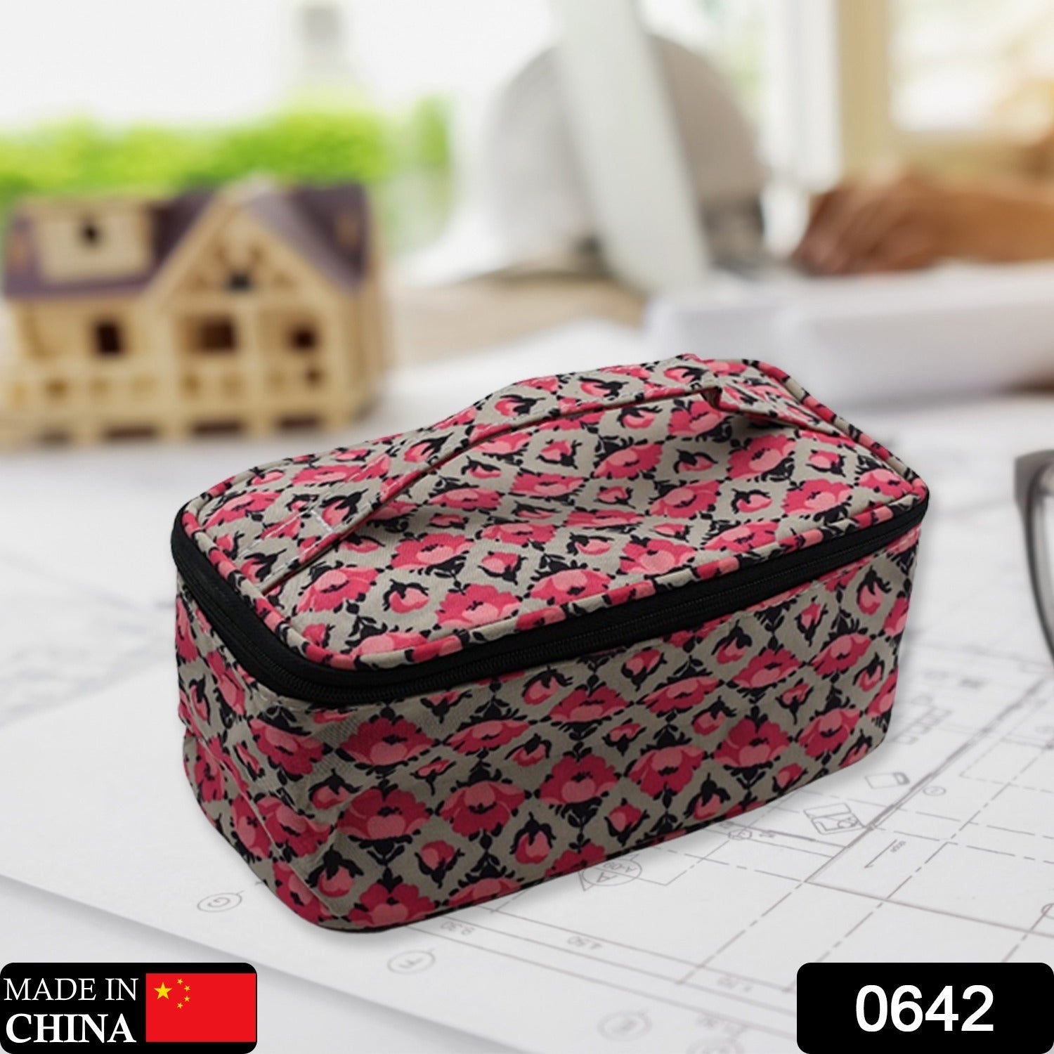 0642 Decor Travel Makeup Bag with Small pouch Portable Organizer Makeup Cosmetic Train Case Large Capacity for Cosmetics Makeup Brushes and Toiletry Jewelry for More Storage Eshaan Traders