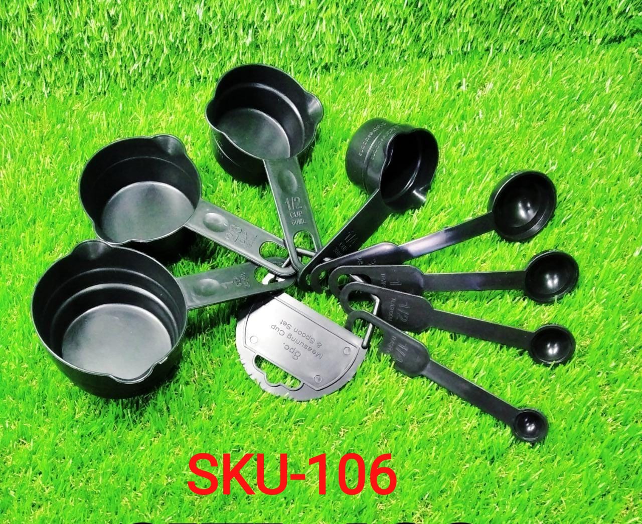 106 Plastic Measuring Cups and Spoons (8 Pcs, Black) Eshaan Traders